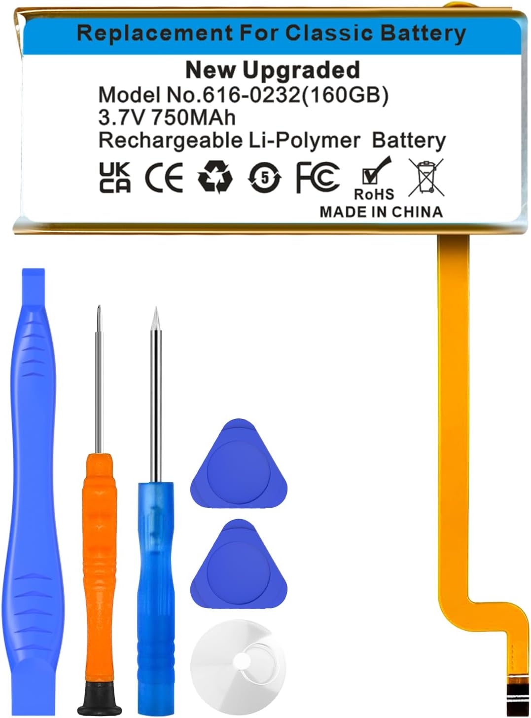 616-0232 Battery, 750 mAh Battery for iPod 5th - 7th Generation Video Classic A1136 A1238 6th 80GB 6.5 120GB 7th 160GB 5th 30GB with Repair Tool Kits