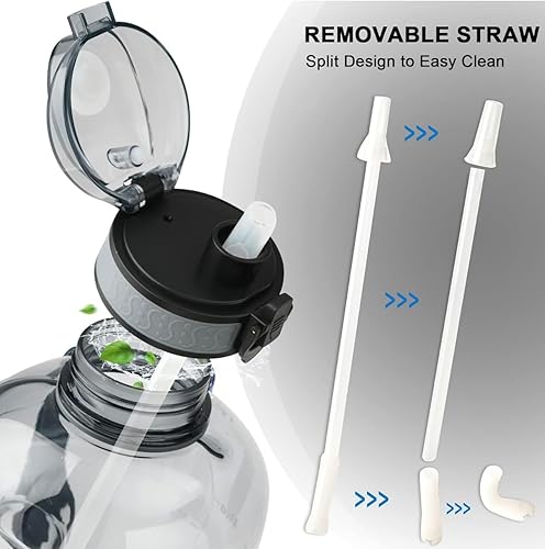 Miniatura 3 de Botella de agua de 3 litros con marcador de tiempo y pajilla, grande de 101 onzas, sin BPA, a prueba de fugas, para gimnasio, deportes, senderismo,