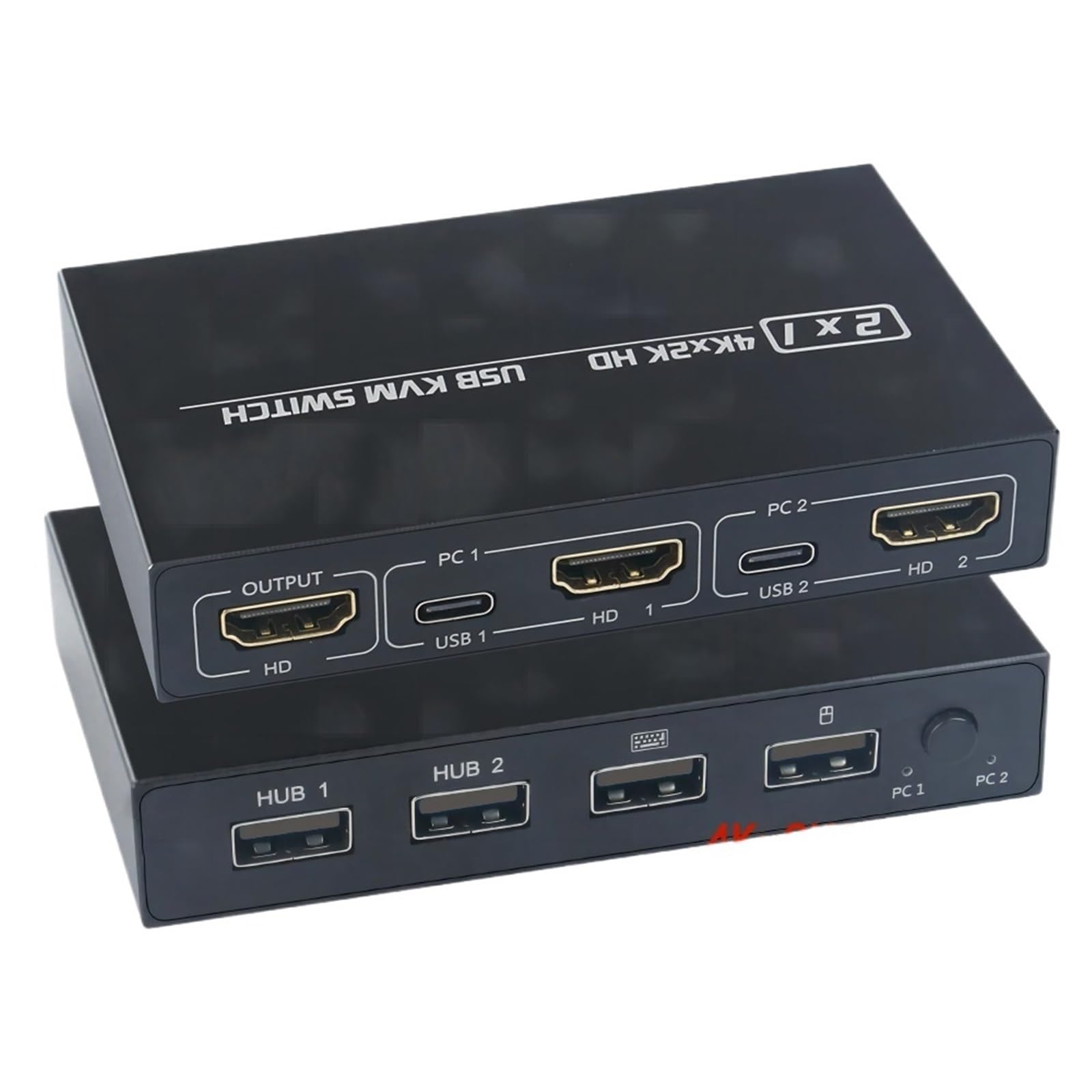 Conmutador KVM USB 2.0 4K, 2 en 1 salida HDMI+USB KVM compatible con HD 2 computadora compartida 1 monitor 1 juego de teclado mouse impresora