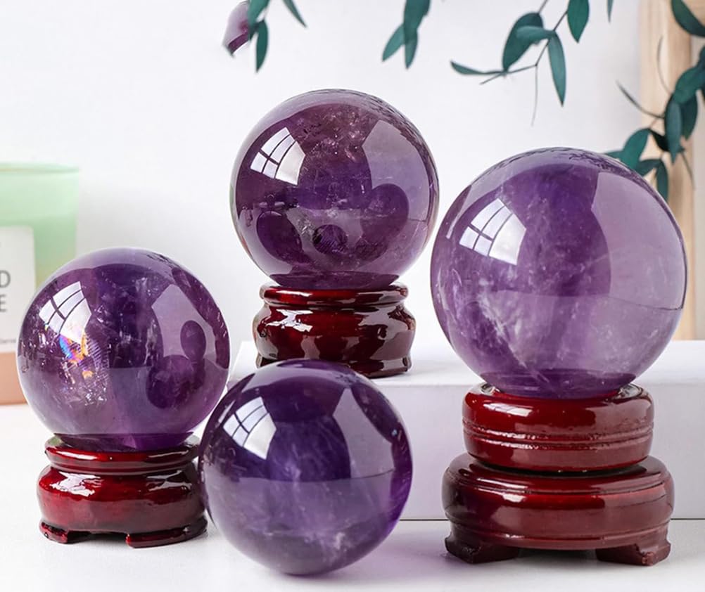 Ametystowa kula z drewnianym stojakiem, rzeźba kul z kryształu kwarcowego, ozdoba uzdrawiająca Fengshui Reiki, dekoracja z kamienia energetycznego,30~35mm