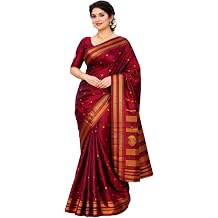 Mirraw Traditional Narayanpet Silk Blend Saree | Woven Art Silk Saree with Contrast Border | Authentic Ethnic Drapery