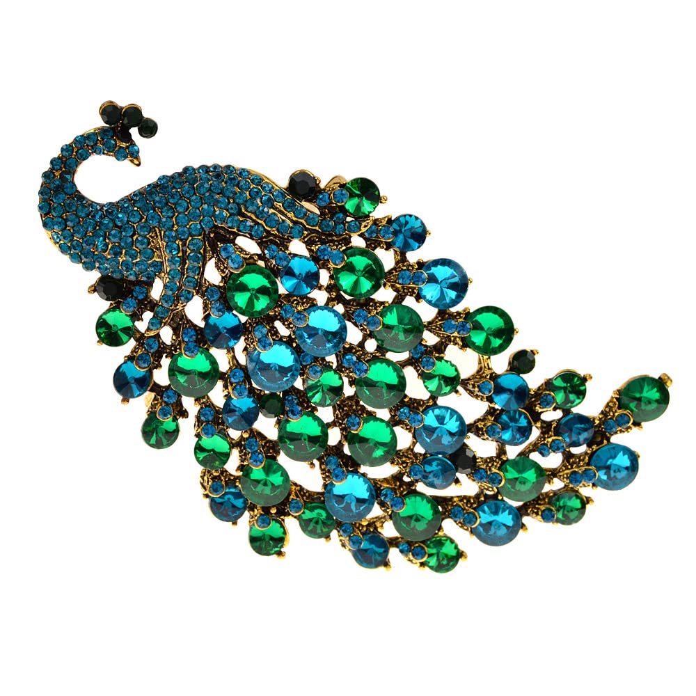 IMINIRhinestone Peacock Brooch Pin for Women Girls Fashion Exquisite Exaggerated Big Blue Green Crystal Bird Animal Brooches Lapel Pins Elegant Dress Accessories Wedding Christmas Birthday Jewelry Gift