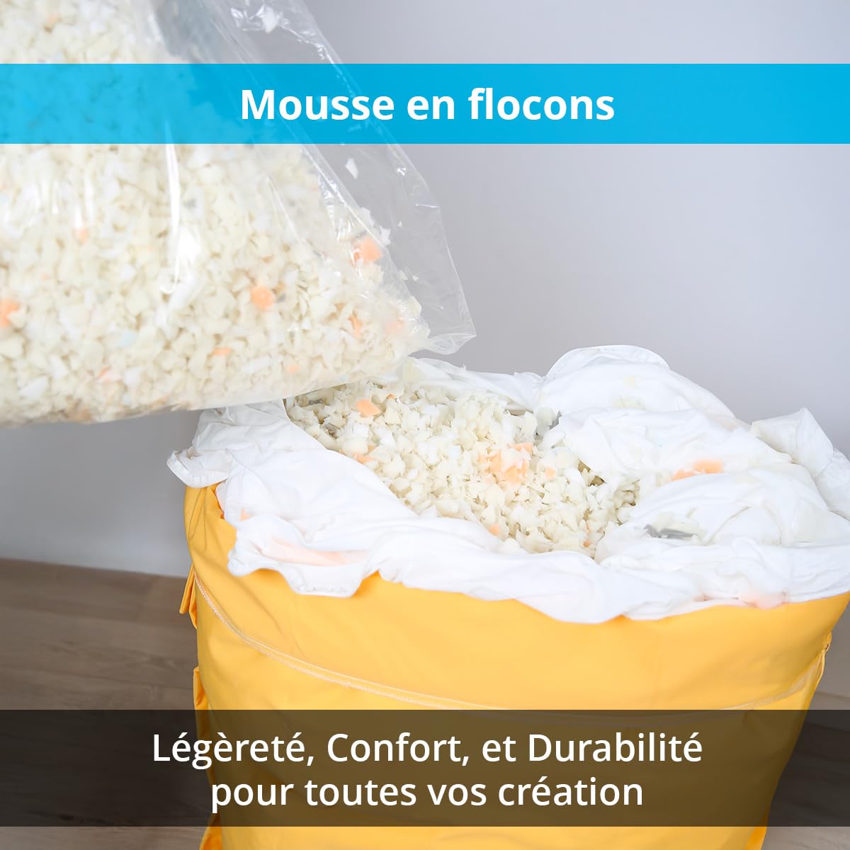 Olympe Literie Flocons de Mousse Haute Densité 240L – Garnissage & Rembourrage pour Coussins, Poufs, Canapés, Peluches – Fibre Confortable et Résistante