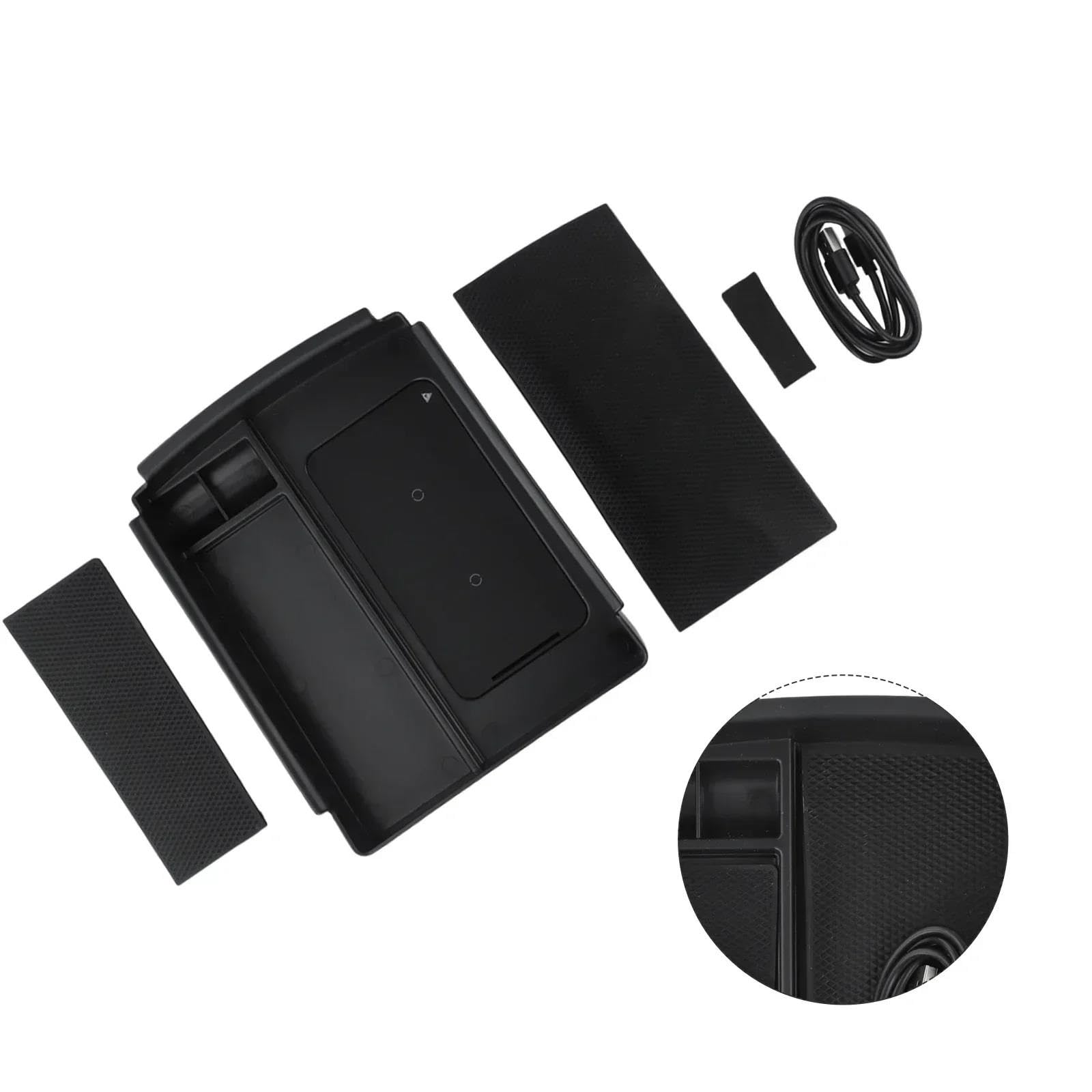 Caja Almacenamiento Con Reposabrazos Para Consola Coche Cargador Inalámbrico Para Tesla Para Modelo X Para Modelo S 2016-2020 Cable Alimentación
