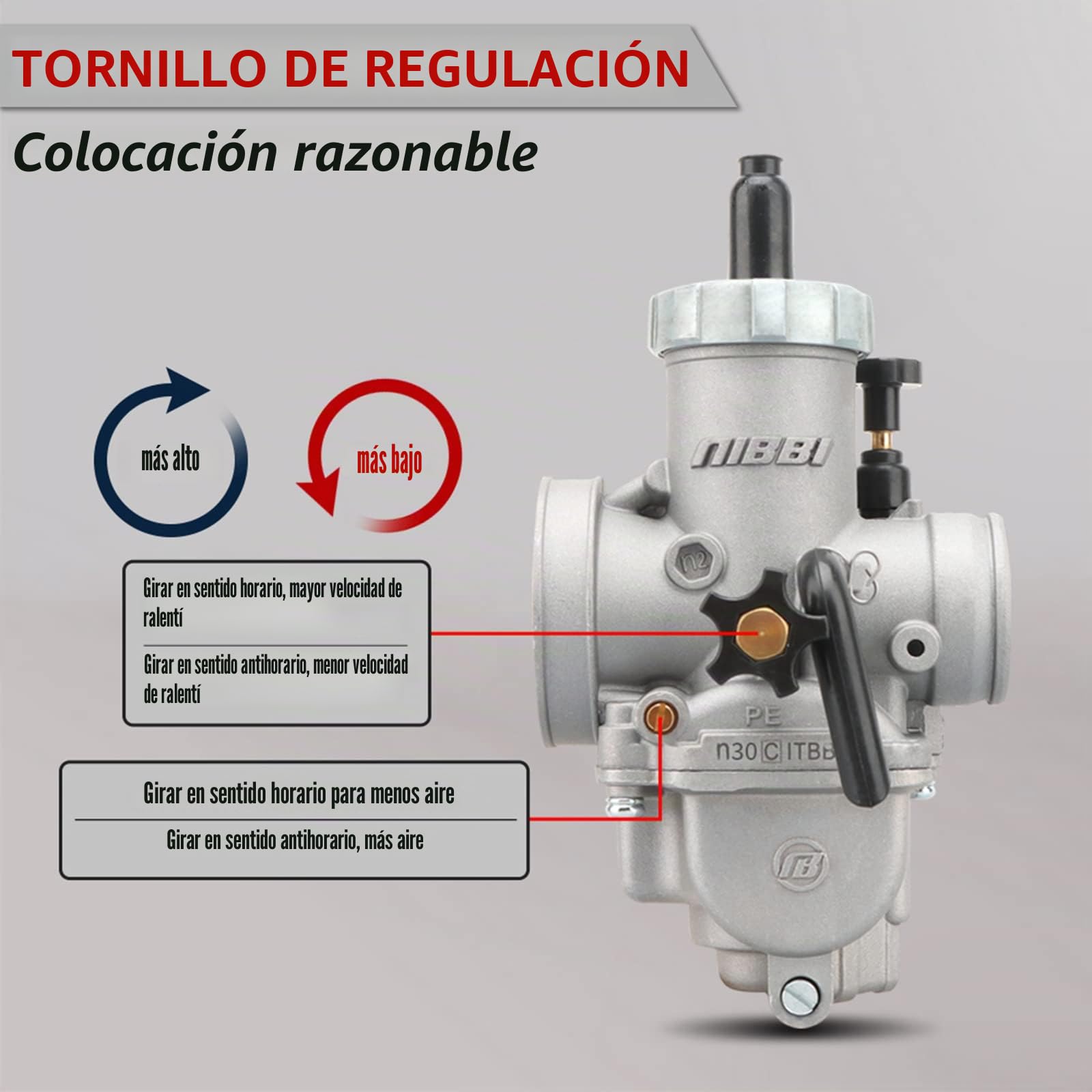 NIBBI Carburador PE30 mm, carburador de motocicleta de 250cc - 300cc con chorros de carbohidratos para motor de motocicleta
