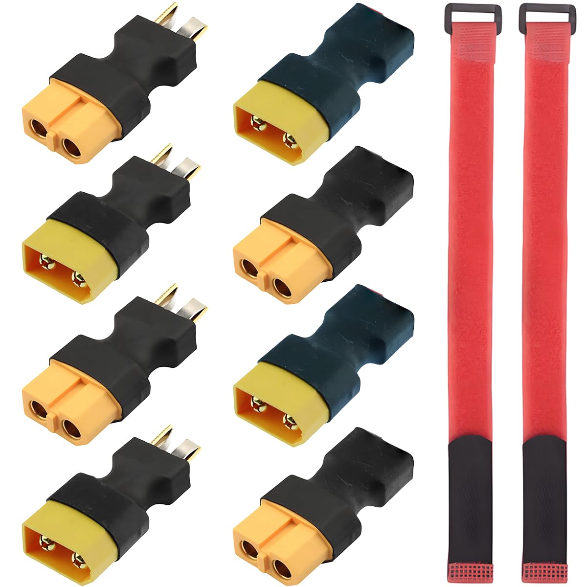 ZHUROUPU XT60 to Deans T Plug No Wires Connector, 8Pcs XT60 Male/Female to Deans T Plug Female/Male Conversion Adapter for RC Lipo NiMH Battery Charger for RC Aircraft Drones with Battery Velcro Tape