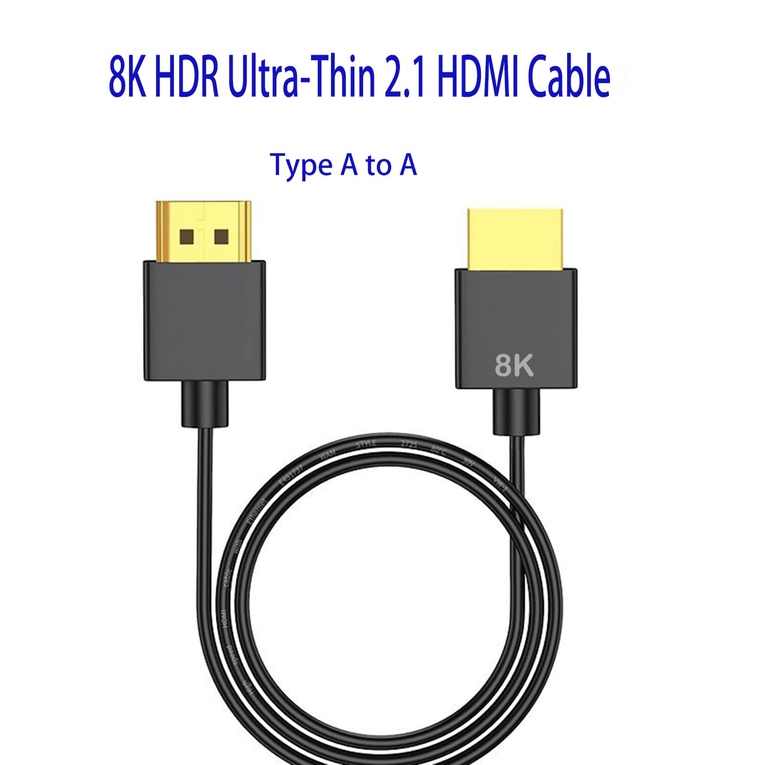SkyeySnail 0.8m / 2.6ft 8K HDMI 2.1 Cable High Speed 48Gbps, Type A to A, Ultra Thin, Hyper Super Flexible Slim Cord, Diameter<3.6mm, eARC, for PS5, Xbox One, NS, GH5S, 8KUHD TV, Camera