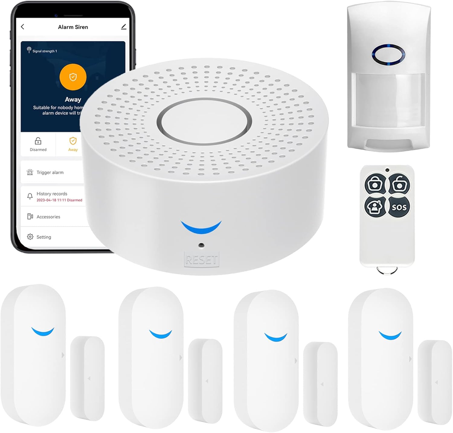 Home Security System: WiFi Door Alarm System with App Alert, Wireless Home Alarm Kit 7 Piece, Door and Window Sensor, Motion Sensor, Remote, Smart WiFi Siren Alarm, Compatible with Alexa Google Home