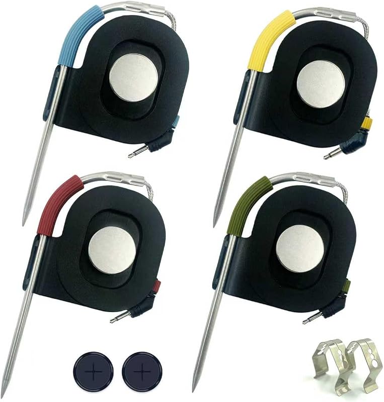4-Pack Replacement Meat Temperature Probes for Weber Probe & iGrill & Weber Connect Smart Grilling Hub, 2.5mm Plug, with Magnetic Spool Organizer – ±1°C Accurate Washable Thermometer Probes