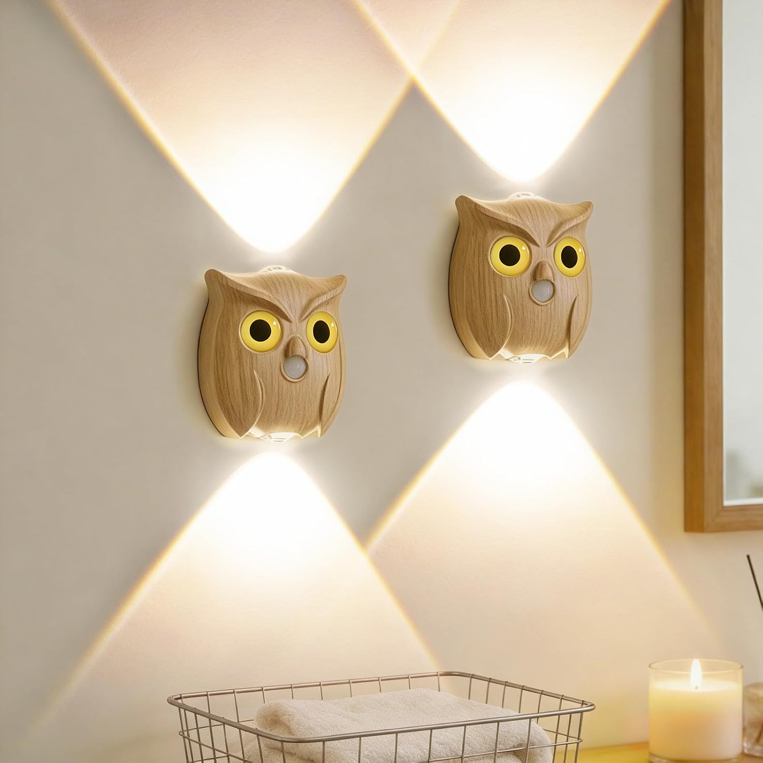 Motion Sensor Night Light: Rechargeable Cute Owl Lamp 2-Pack Magnetic Wireless Wall Sconce & Warm Glow Auto On/Off for Bedroom Hallway Stairs Bathroom(Silver)
