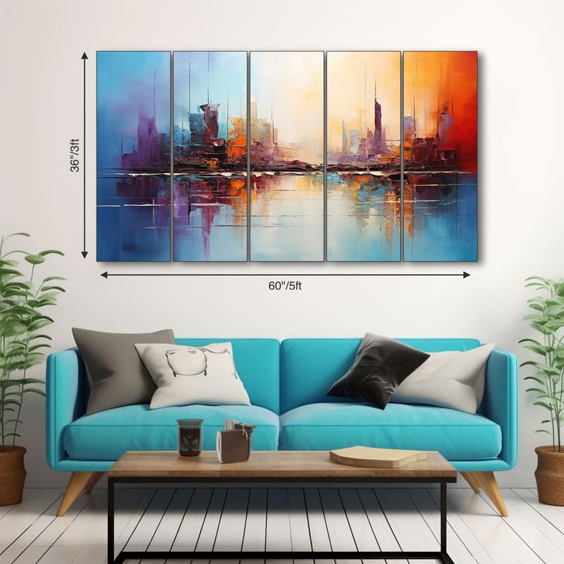 Image of The Castle Decor Abstract art painting with frame Big Size 36x60 Wall art for living room,Bedroom,Drawing room,Hotels-Wooden Framed-340