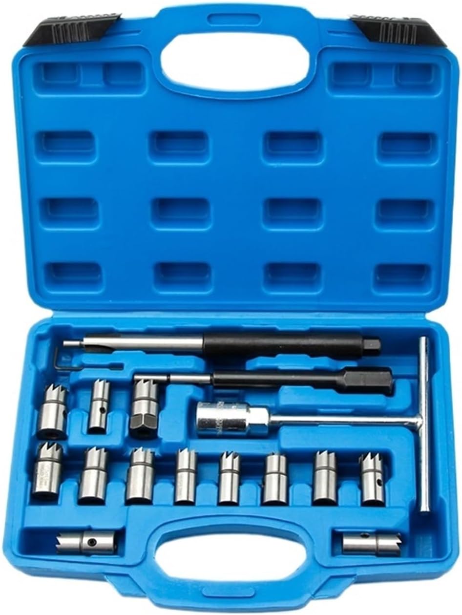 17pcs Diesel Fuel Injector Seat Cleaning Kit Diesel Nozzle Reamer Nozzle Holder Cleaner Repair Tool Set