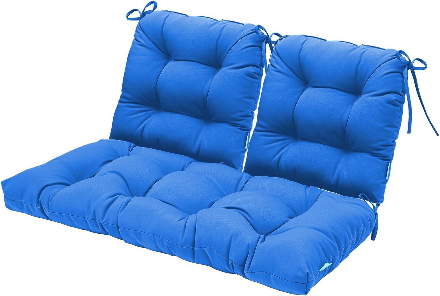 QILLOWAY Outdoor Patio Cushions Set of 3, Wicker Furniture Cushions with Ties, Waterproof Loveseat & Seat Cushions for Patio Bench, Porch Chair, Outdoor Replacement Cushions, Blue