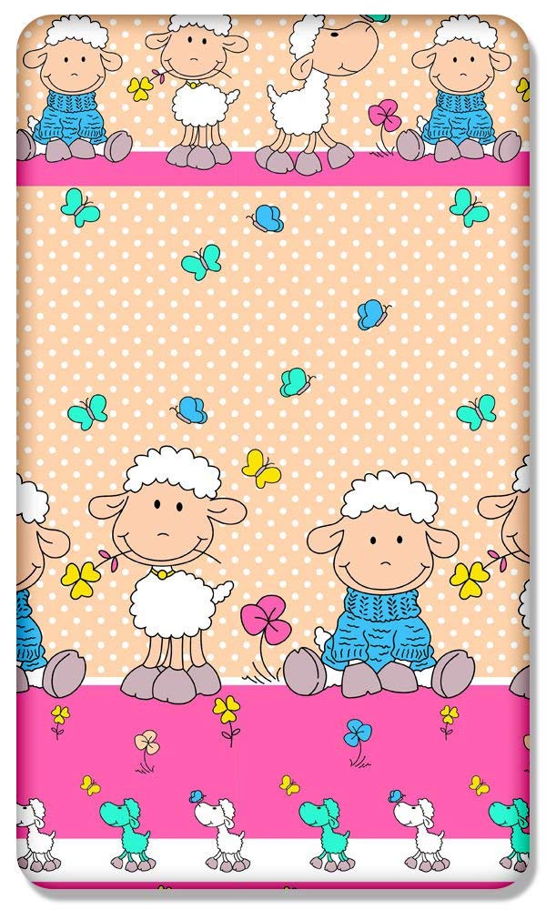 100% COTTON FITTED SHEET WITH PRINTED DESIGN FOR BABY CRIB 90x40CM (Sheep ecru)