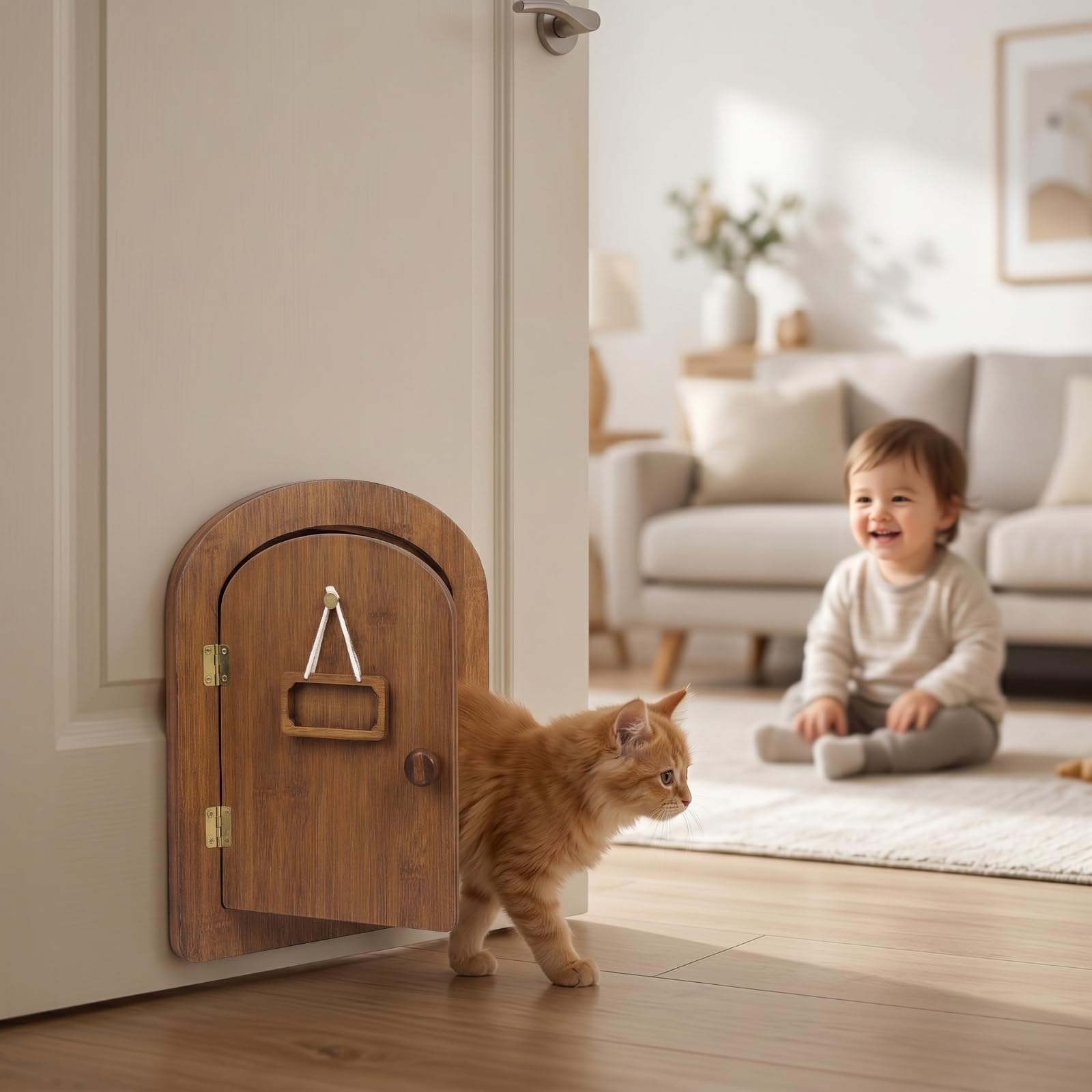 rockible Gattaiola con Flap Trasparente Automatica Gattaiola in Legno Oscillante Portina per Gatti