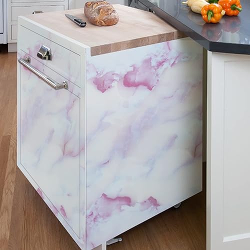 Miniatura 5 de Papel tapiz de mármol granito blanco y rosa de 17.7 x 196.8 pulgadas, papel de contacto extraíble para gabinete, encimera, muebles, cocina, renovado
