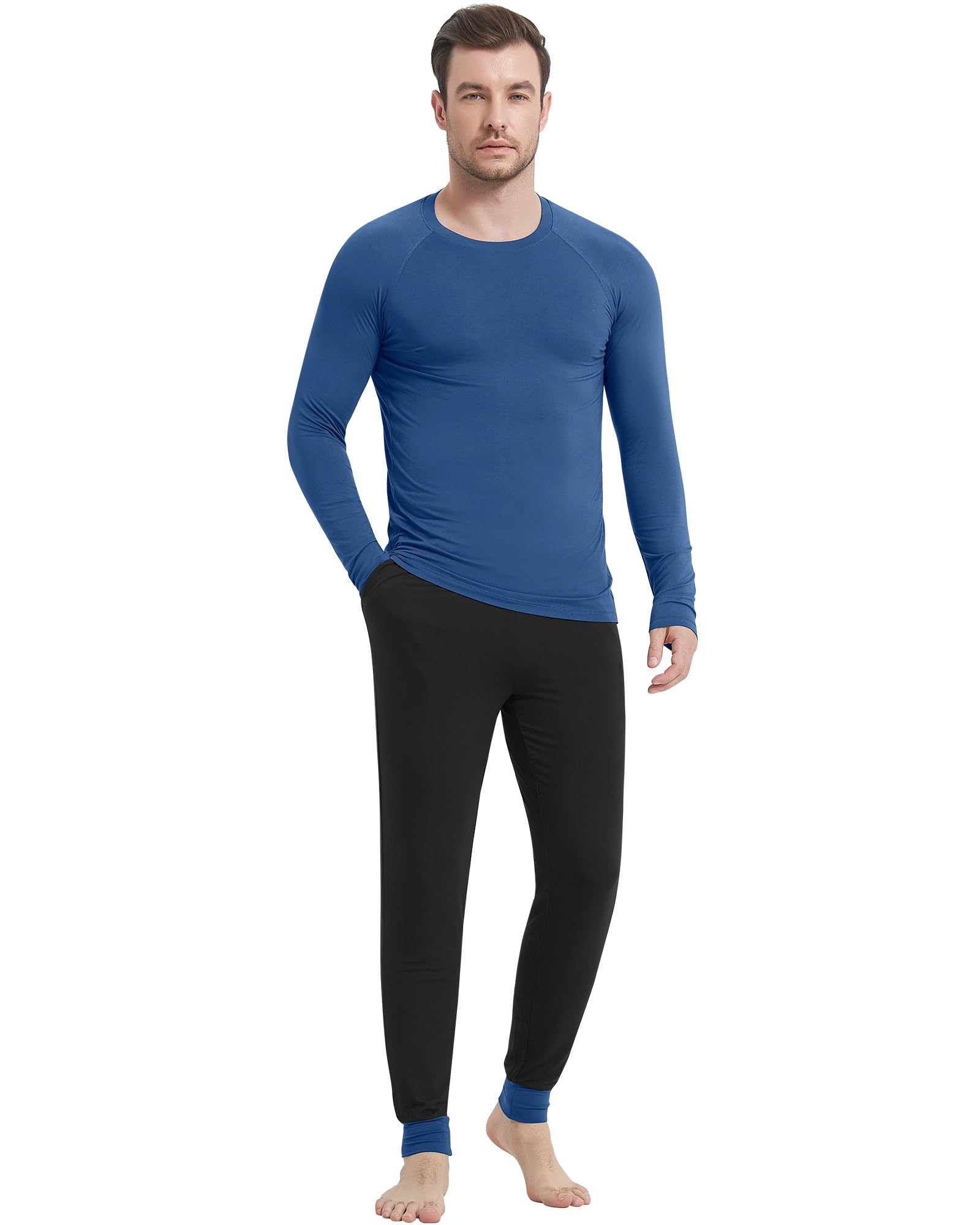 NACHILA Mens Pajamas Set Viscose Made from Bamboo Crew Neckline Top Pjs