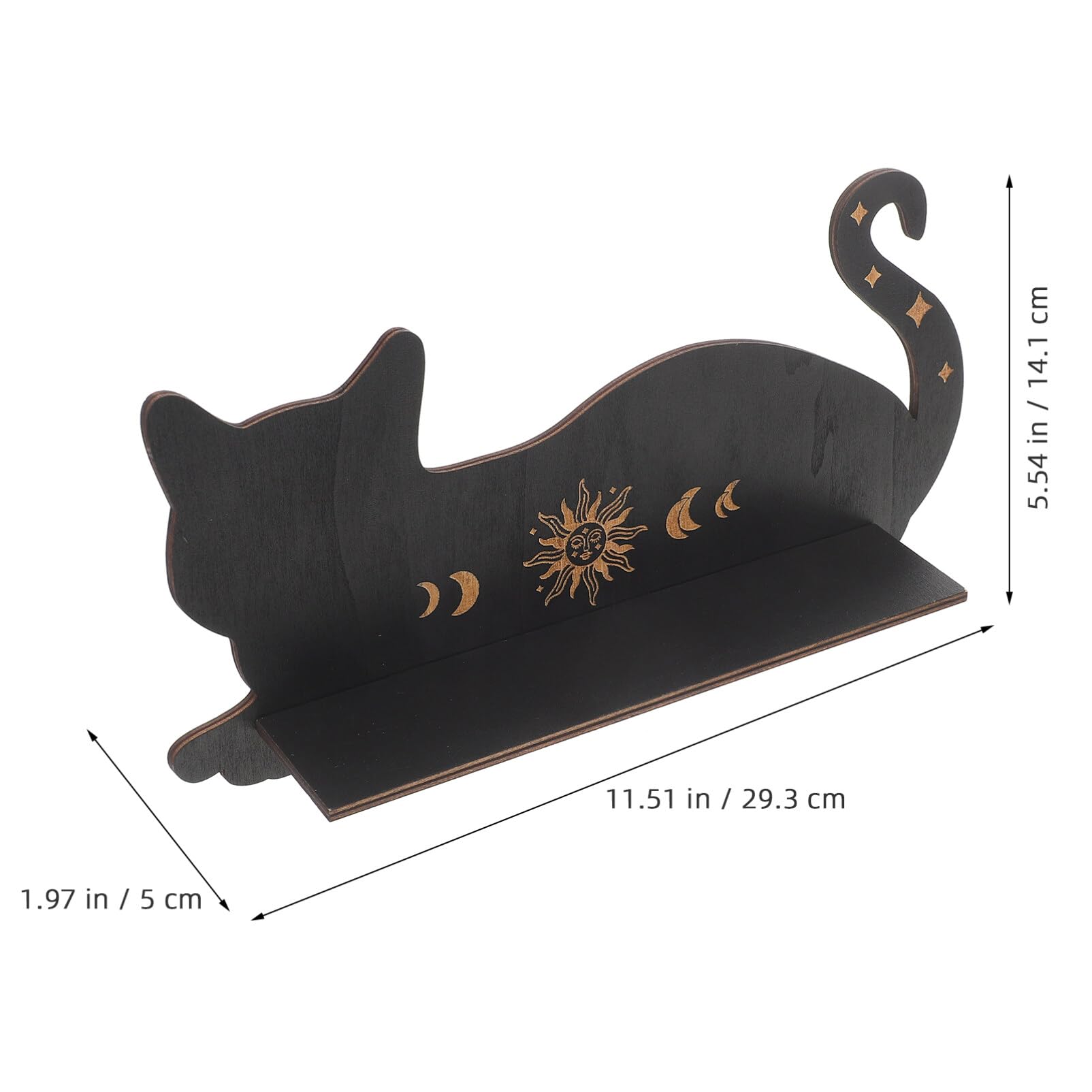 BLACK CAT　壁飾り棚 Black Cat Wooden Shelf Moon Phase Floating Shelf Chakra Crystal