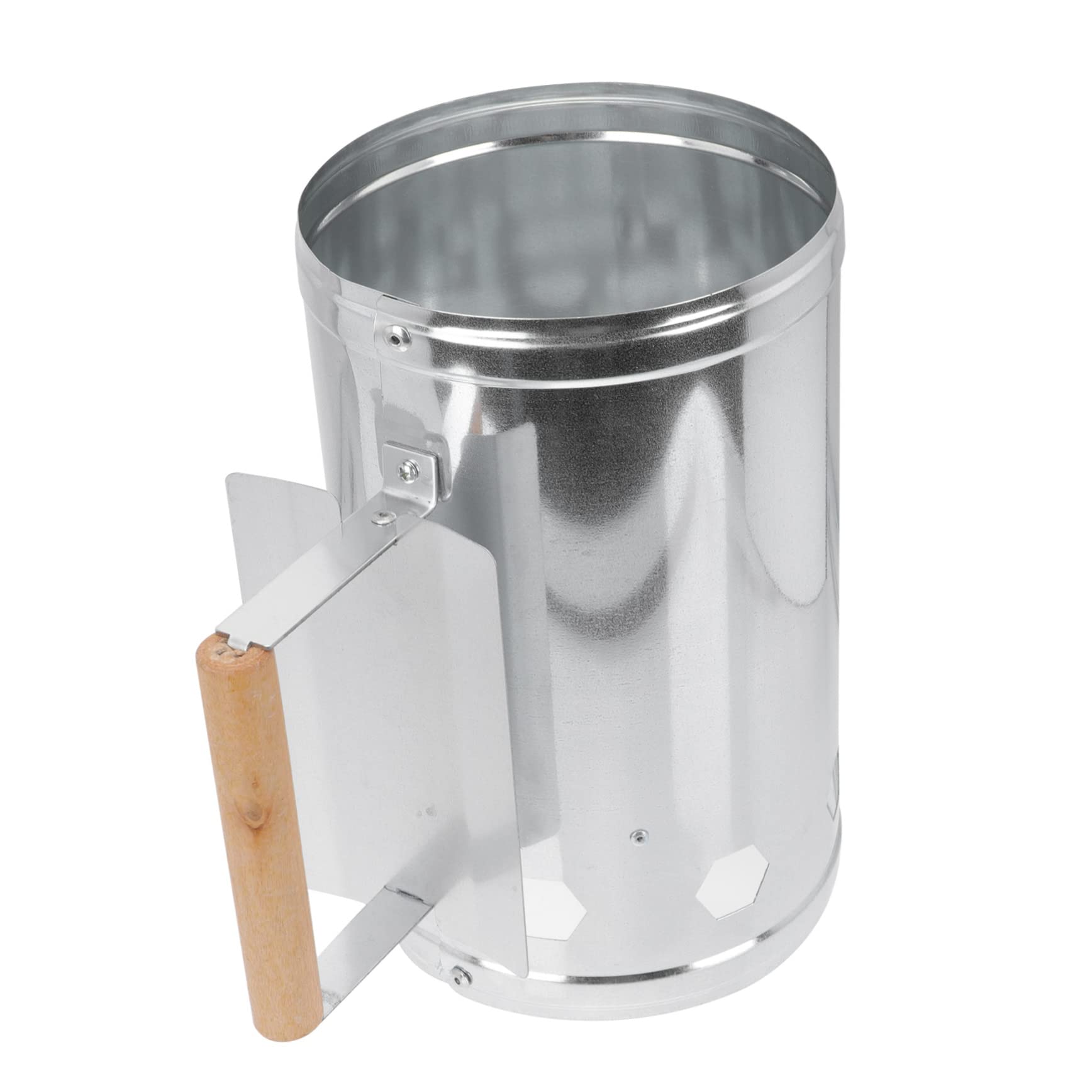 Hemobllo Accenditore Carbone Barbecue Manico in Legno, Argento | Alluminio Base Ampia e Prese D’aria, Riduce i Tempi di Riscaldamento, per Griglia e Charcoal Bbq