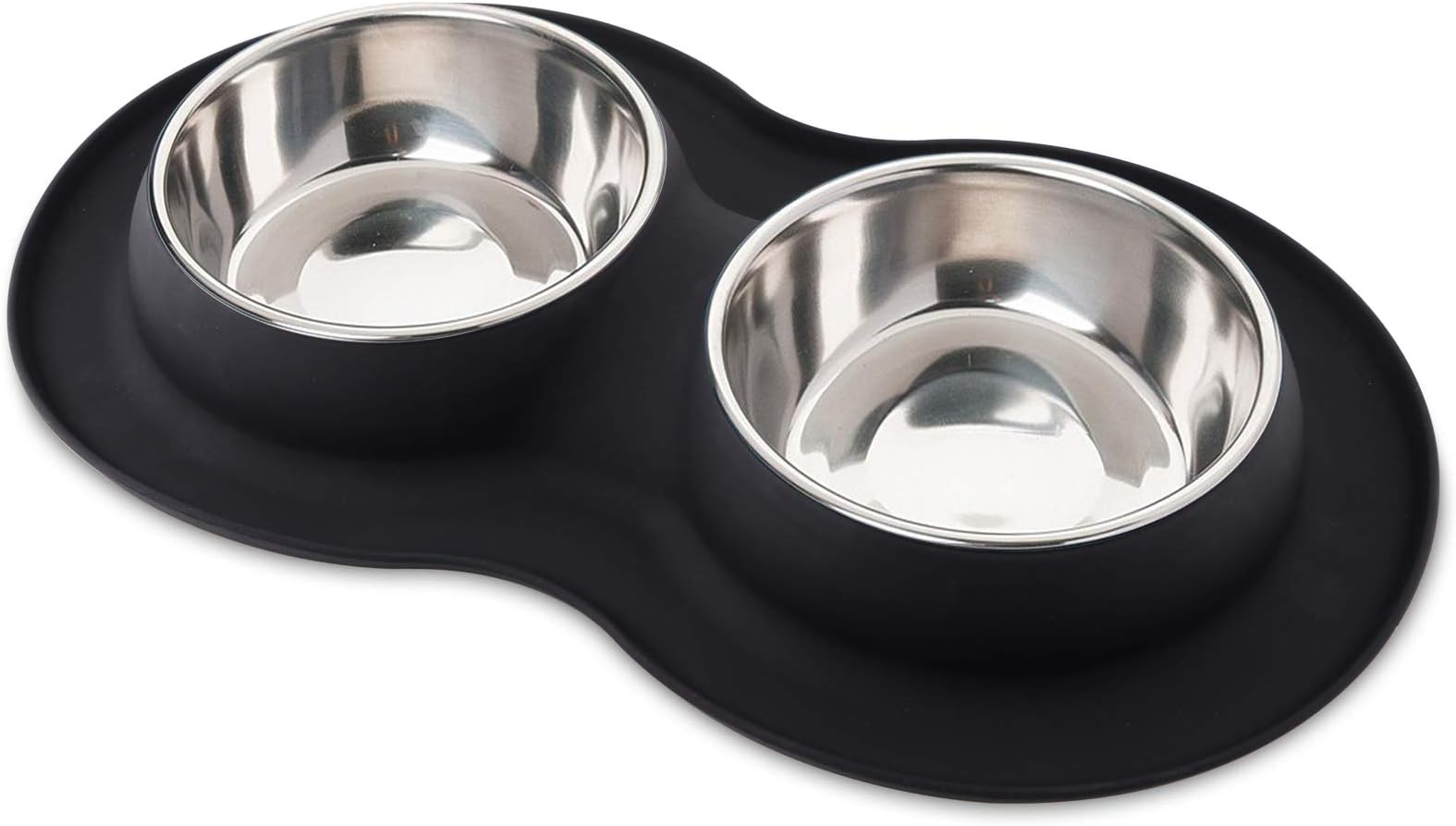 Double Dog Bowl Pet Feeding Station, Stainless Steel Water and Food Bowls with Non Skid Non Spill Silicone Mat, Premium Quality Dog Bowl Holder for Small Medium Dogs Cats Puppy (Small, Black)