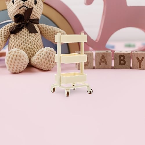 Miniatura 6 de Carrito de casa de muñecas en miniatura, carrito de compras, estante de almacenamiento de 3 capas con ruedas para decoración de muebles de cocina de