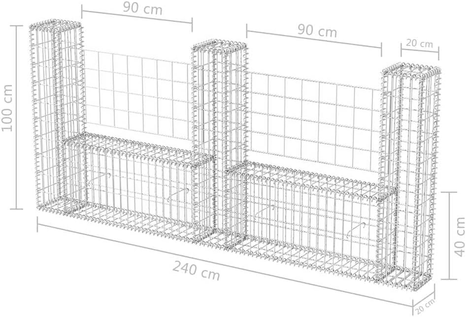 vidaXL Gabion Basket U-Shape Hardware Fencing Barriers Garden Outdoor Raised Bed Planter Flower Wire Basket Fence Panel Steel 94.5"