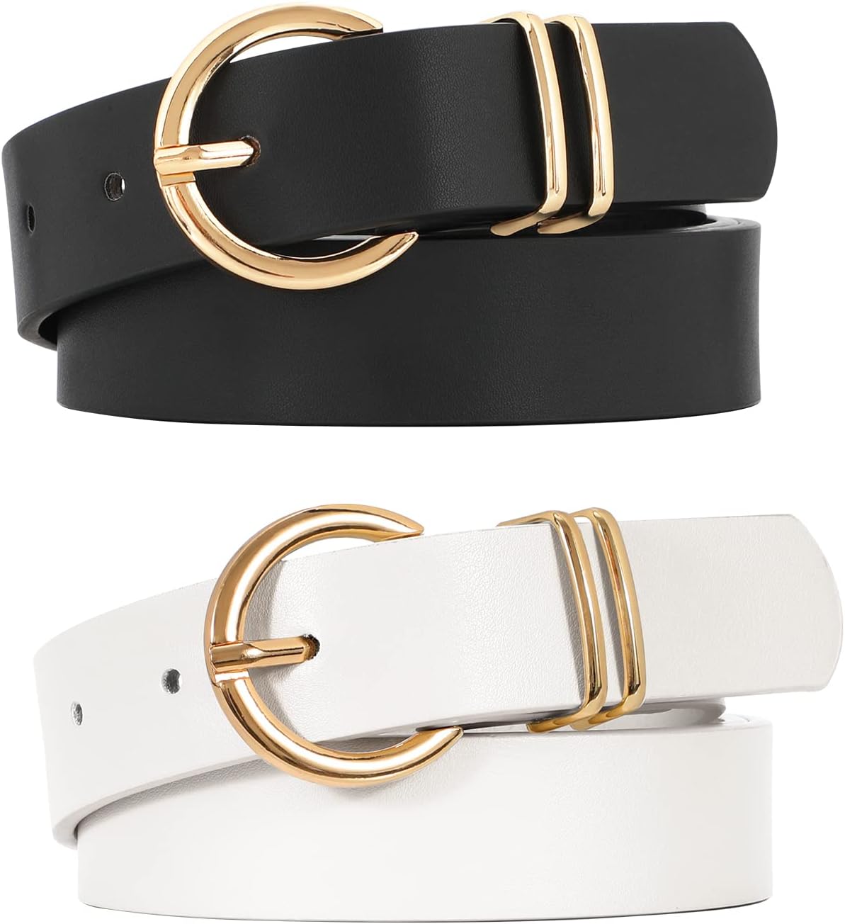 JASGOODWomen’s Leather Belts for Jeans Dresses Fashion Gold Buckle Ladies Waist Belt,2 Pack