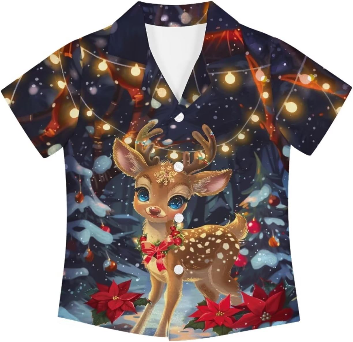 PinUp Angel Boys Lightweight Button Down Hawaiian Shirt Cute Funny Christmas Pattern Short Sleeve Aloha Summer Tops