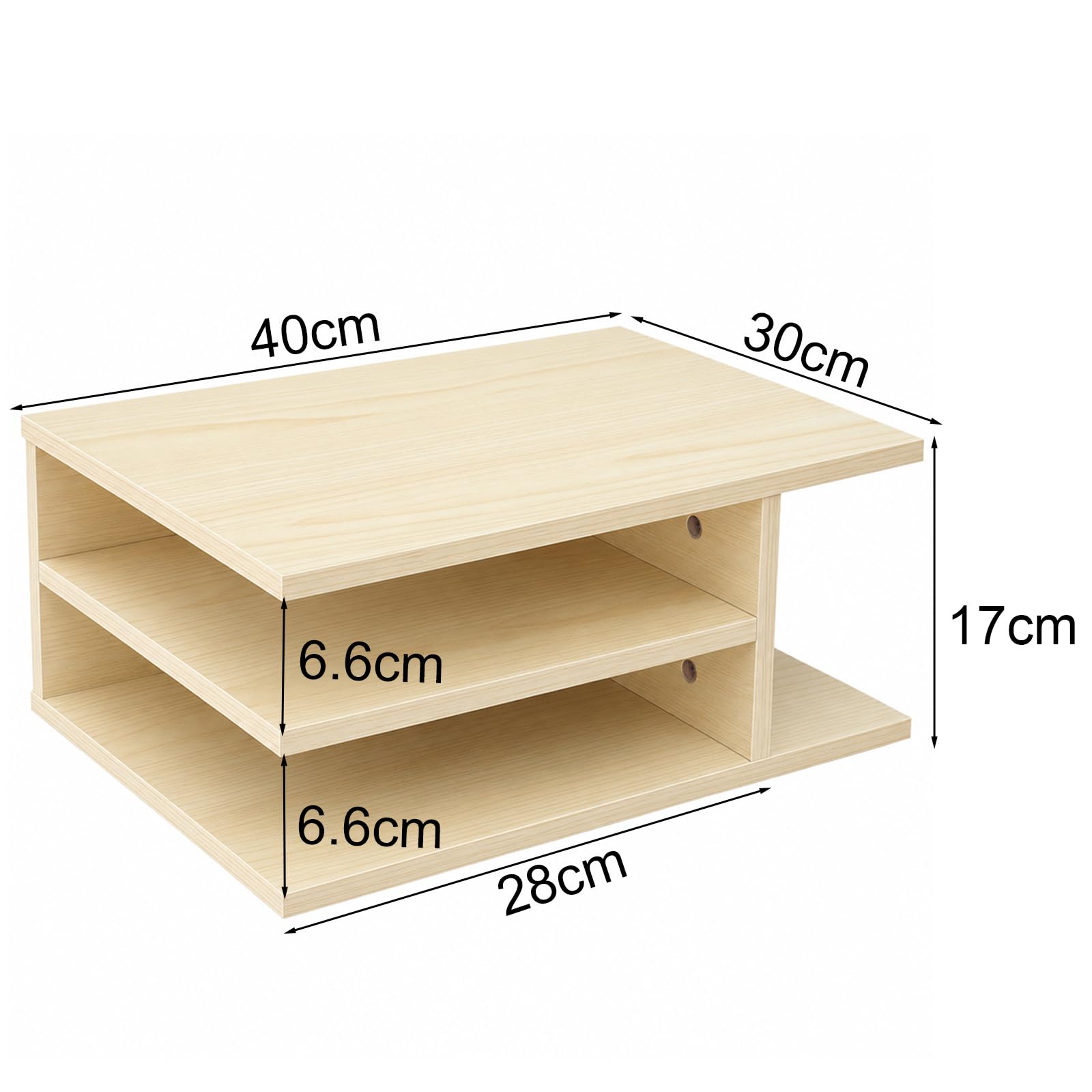 Supporto per stampante da scrivania, organizer a 3 scomparti per stampanti e forniture per ufficio, salvaspazio e stabile, per home office e piccoli spazi, 40 x 30 x 17 cm, effetto legno