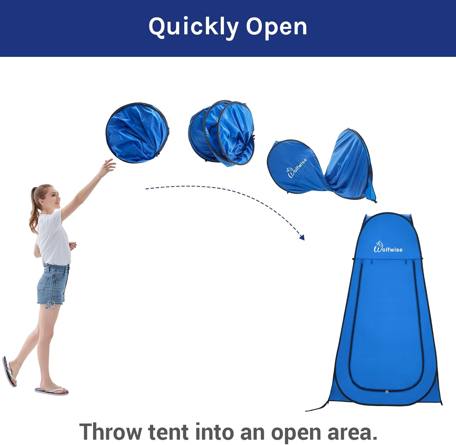 Wolfwise Pop Up Shower Tent, Portable Instant Changing Tent with Ventilation Window & Carry Bag, Privacy Bathroom Toilet Tent for Beach, Camping & Outdoor, Width 47.2 , Height 82.7 , Blue