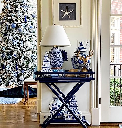 Two's Company Blue And White Mini Christmas Tree Ceramic Figurine - Small Christmas Tree Decor For Christmas Village, Christmas Decorations Indoor - Chinoiserie Chic 12 Inch Ceramic Christmas Tree #TOP3