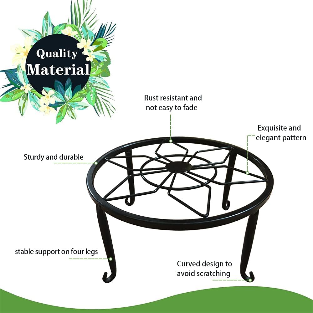 4 Pieces Metal Plant Stands for Flower Pot, 9.1 inches Flower Pot Planter Holder Heavy Duty Potted Holder, Indoor Outdoor Garden Container Round Supports Rack for Planter (Black)