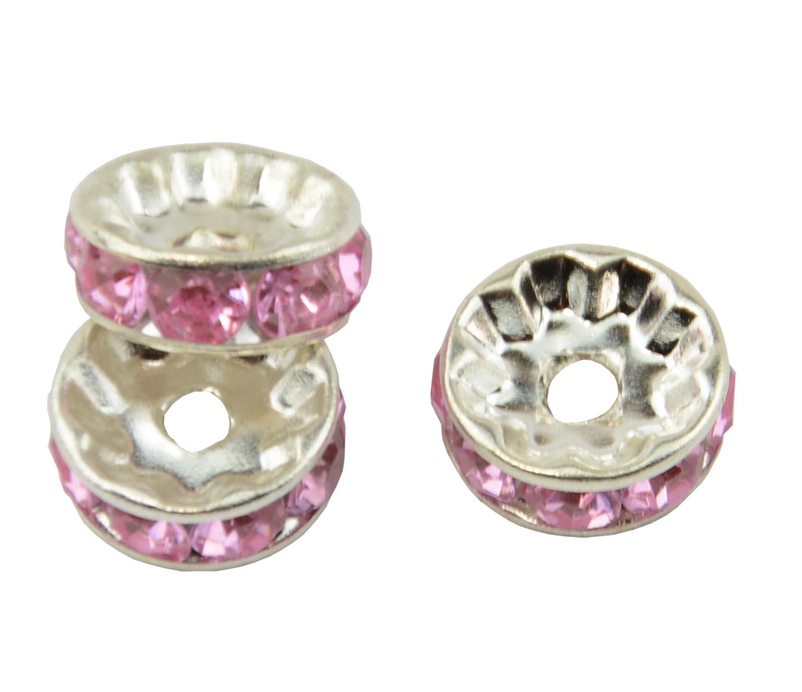 Box Displays Light Pink Pack Of 30 Rhinestone Crystal Rondelle 6X4mm Silver Colour Spacer Beads Diy Jewellery Making Craft Beading Fashion Jewelry Costume Design Spacer Finding Beads