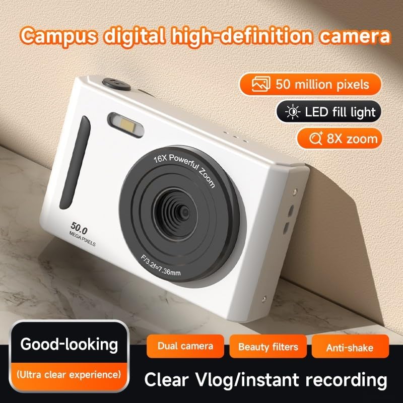 Cámara digital 4K, cámara fotográfica portátil compacta retro, zoom digital de 8X, pantalla IPS de 2.4", cámara portátil para viajes y selfies de nivel de entrada (verde)