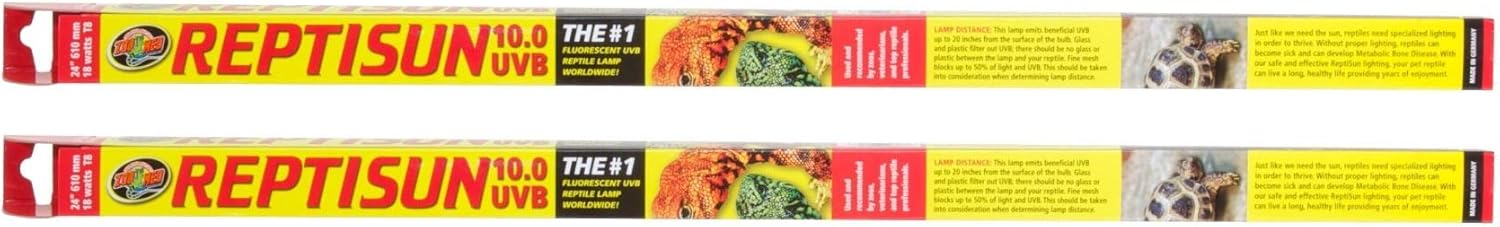 Zoo Med 2 Pack of T8 ReptiSun 10.0 UVB, 24 Inch, 17 Watt, Reptile Habitat Lighting