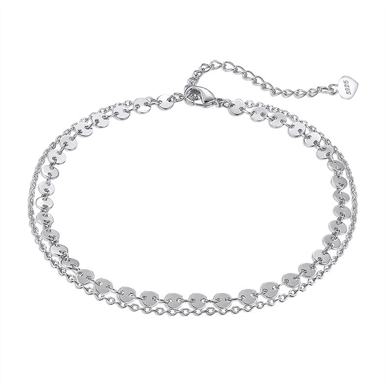 Cavigliere Cavigliera Argento 925 Cavigliere semplici di collegamento essenziali Cavigliere d'argento a strati 4mm Cavigliere da donna Gioielli da vacanza per l'uso quotidiano Cavigliere da