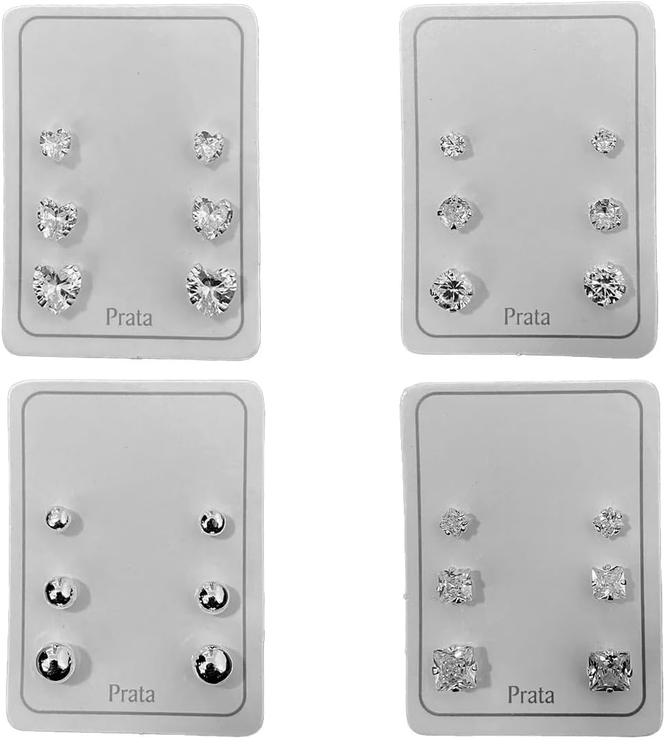 Trio Encantador: Kit com 4 Trios de Brincos Prata – Total de 12 Pares nos Tamanhos 3mm, 4mm e 5mm!