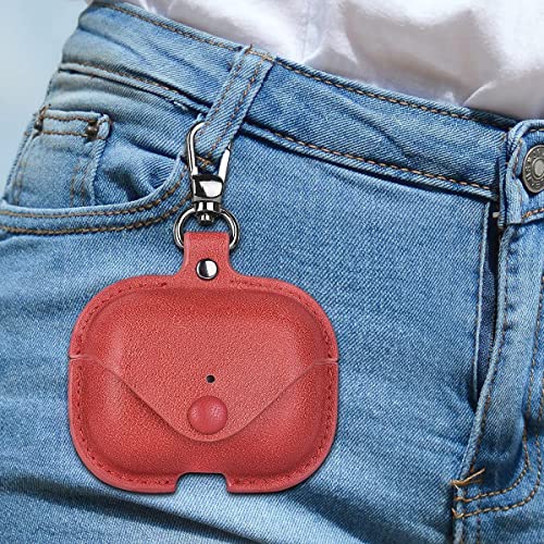 Image of Genuine Leather Case Compatible with AirPods Pro 3rd Gen (2025), VOMA Protective Cover for Apple AirPods Pro 3 Wireless Charging Case with Keychain and Snap Lock Red