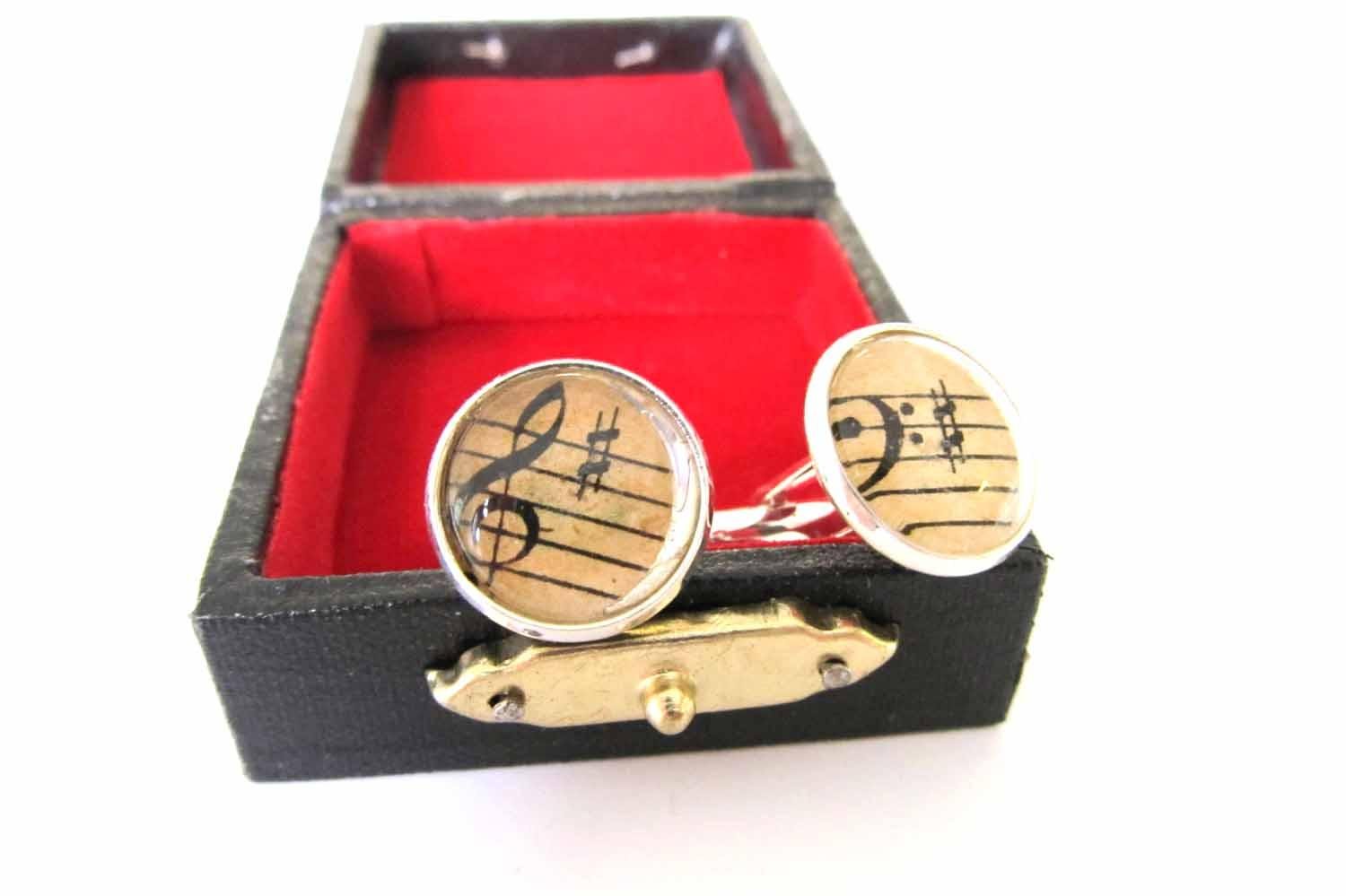 Miniblings Musica Chiave di Violino Clef Gemelli - Fatto a Mano Ho gemello Bottoni della Camicia Gemelli Mi Bella Scatola di Legno Incluso - Nota Chiave di Violino Clef