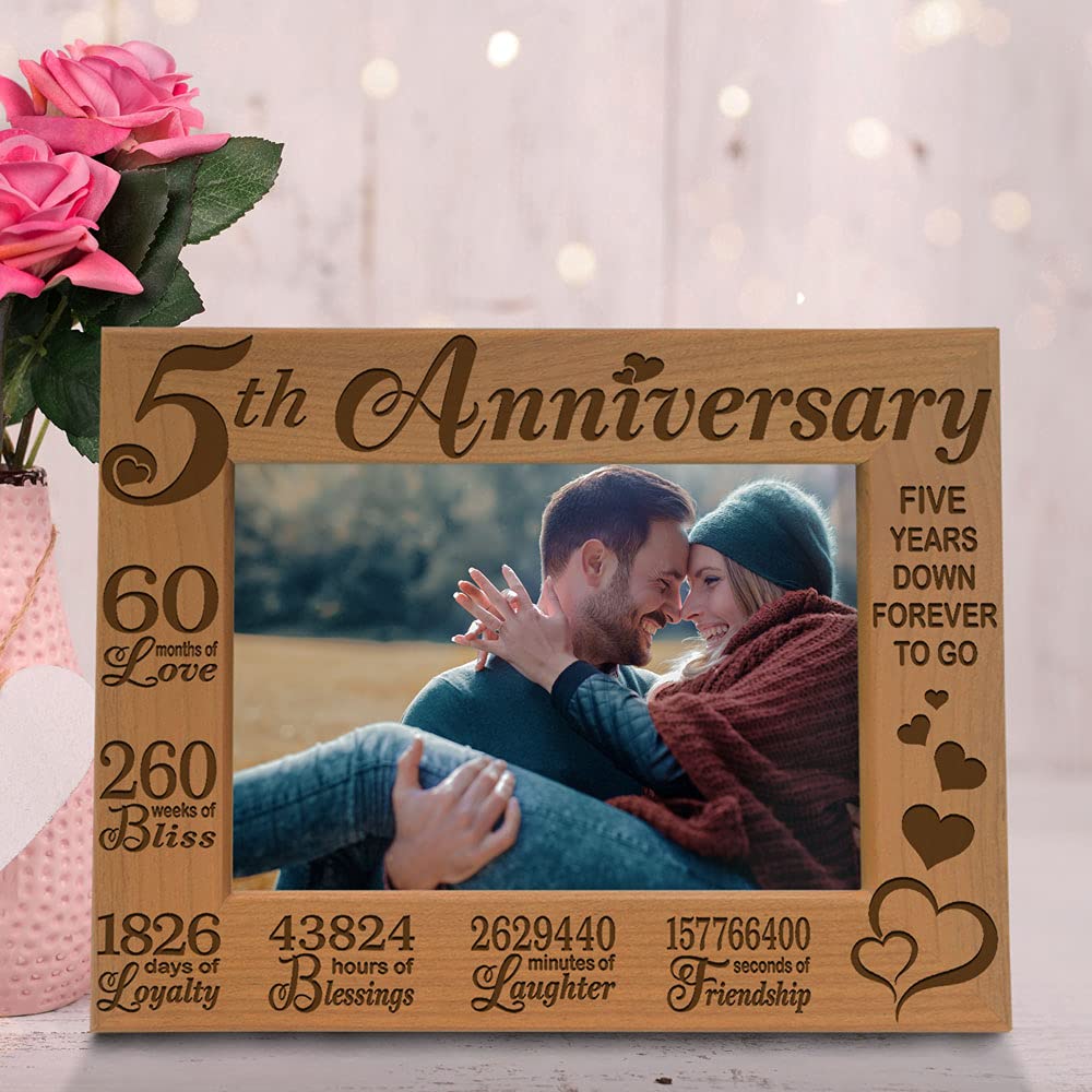 KATE POSH 5th Anniversary Engraved Natural Wood Picture Frame, 5th Wood Wedding Anniversary (4x6-Horizontal)