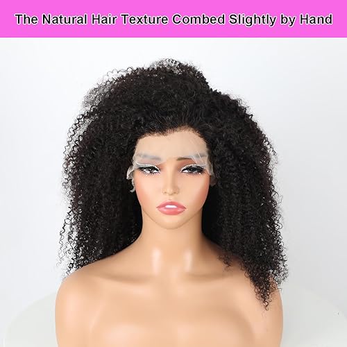 Miniatura 5 de Domiso Pelucas de encaje frontal de 13 x 6 pulgadas, peluca afro de cabello humano afro densidad del 200 % afro, pelucas de encaje frontal