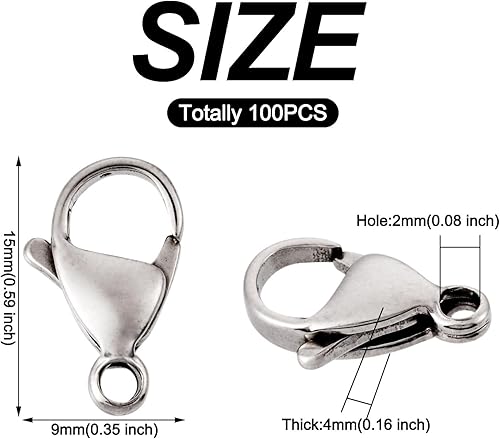 Vista 16 de Pandahall - 100 cierres de pinza de langosta de acero inoxidable, joyería de oro real de 24 quilates, cierre de langosta de 2 colores, cierre