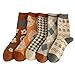 FORJMMP 5/10 Pairs Wool Socks for Women Thick Knit Vintage Cute Floral Crew Socks (5 Pairs-Orange Flowers)