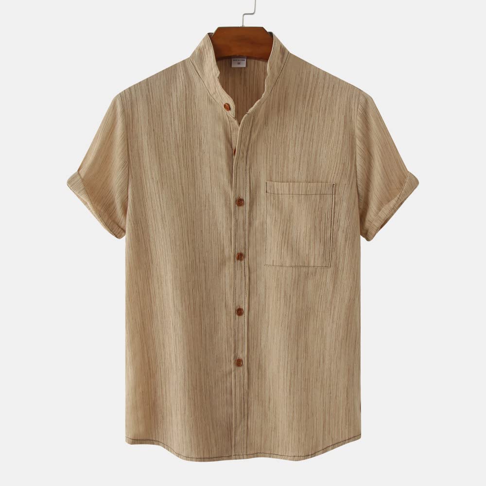 Herren Hemd Kurzarm, Lässige Leinenhemden Herren Khaki Sommerhemden Opa Hemd Button Down Top Atmungsaktive Kurzarmhemden Für Herren Hawaii Beach Surf Party