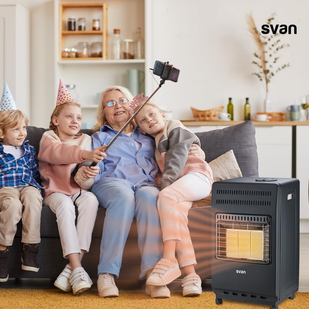 Svan Estufa Catalítica de Gas 4200 W Negro. SVCA34CAT, Calefacción por plato cerámico, Sensor antivuelco, Apto para Butano/Propano/LPG