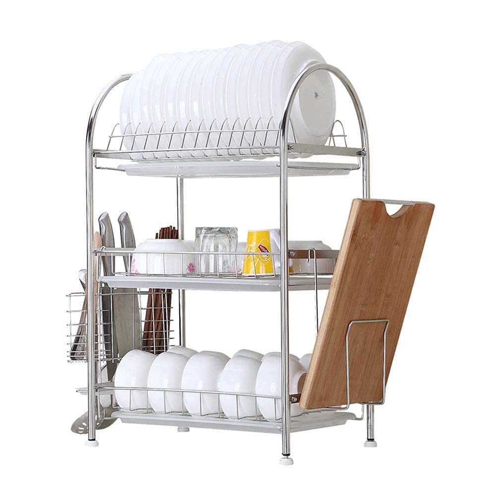 OGMOYT Kitchen Storage Rack Drainer Rack Stainless Steel Temperature Board Rack Cutlery Tier Dish Drainer Corrosion Removable Drain Tray Stainless Steel