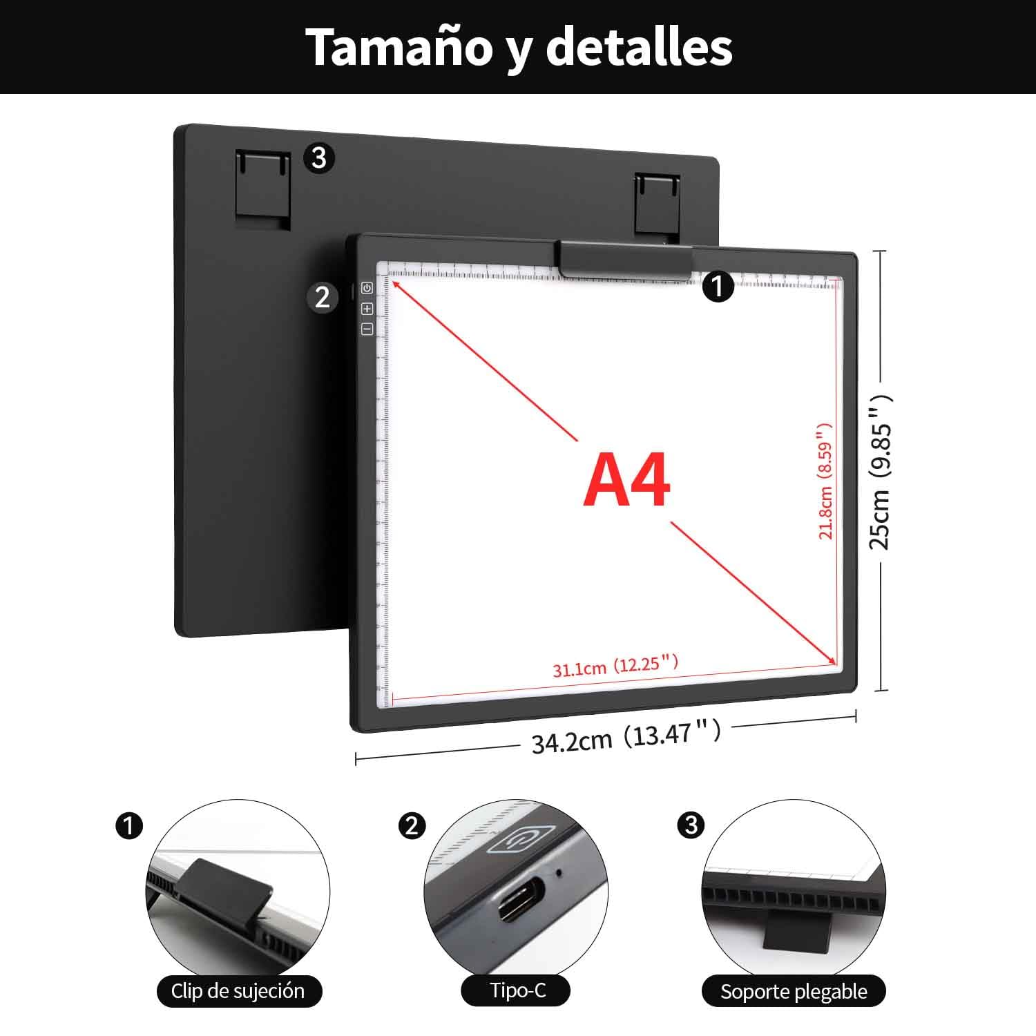 Zocelight Caja de luz recargable A4 con estuche acolchado, almohadilla de luz LED con soporte y clip incorporados, caja de luz para calcar, mesa de luz para pintura de diamantes, dibujo, bocetos