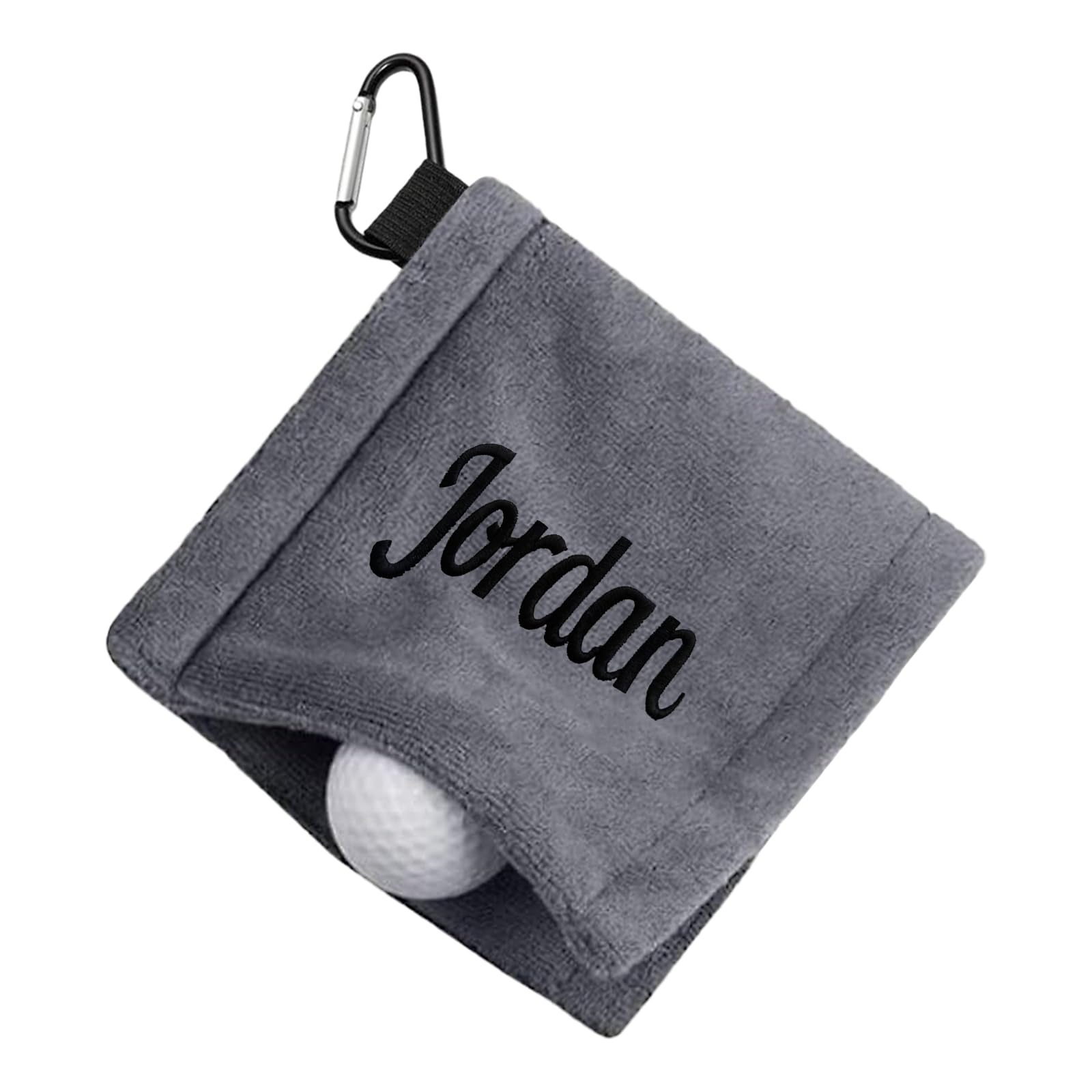 Personalized Golf Towel with Wet &amp; Dry Tech – Custom Embroidered Name, D-Clip, Ultra-Absorbent Microfiber for Golf Balls &amp; Clubs | Portable, Waterproof (Gray)