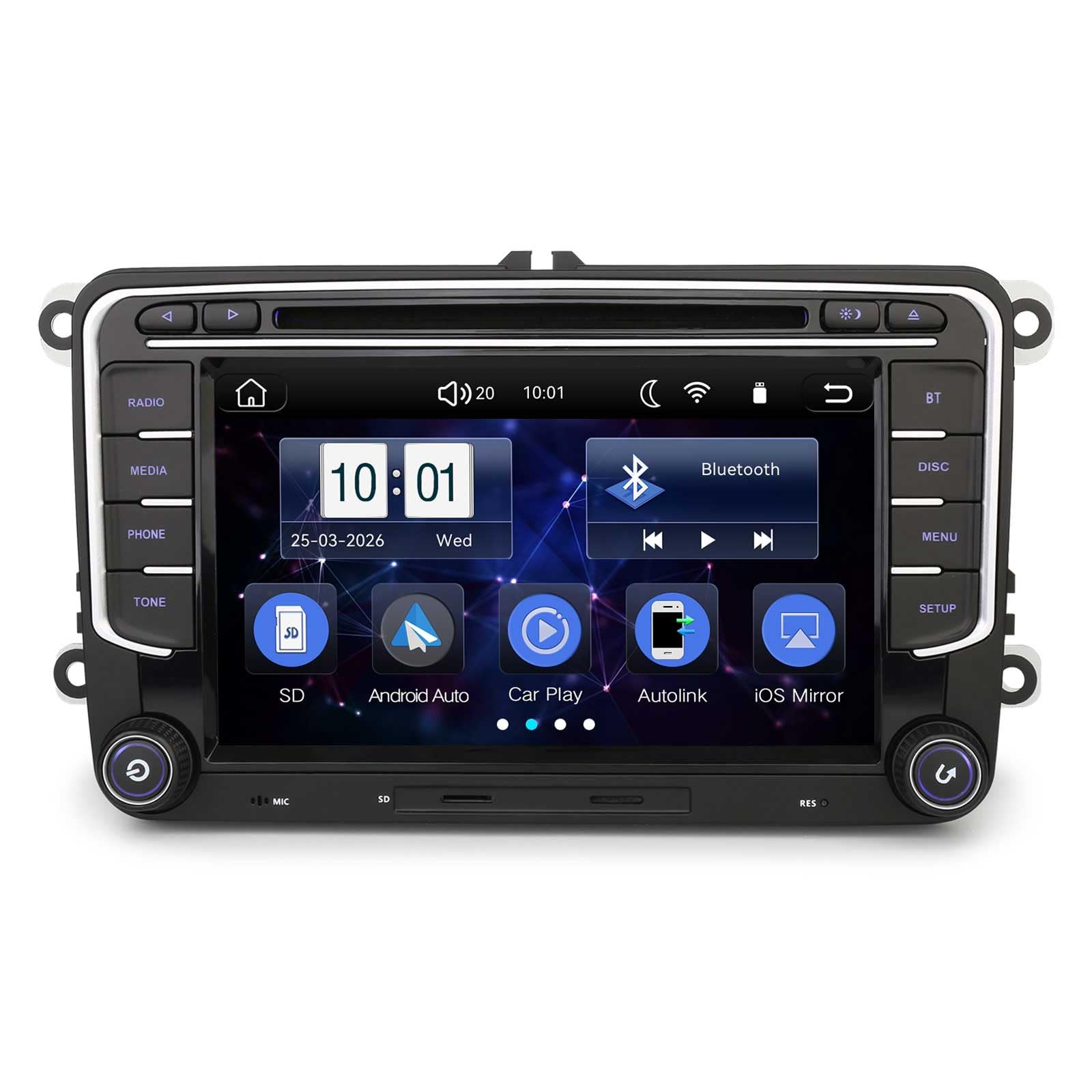 Linux 7-calowe radio cyfrowe DAB Plus radio samochodowe do VW Caddy Polo 6R Crafter Transporter T6 Amarok, Skoda Yeti, zintegrowany odtwarzacz CD Bluetooth 5,1 CarPlay Android Auto DVD FM RDS Canbus