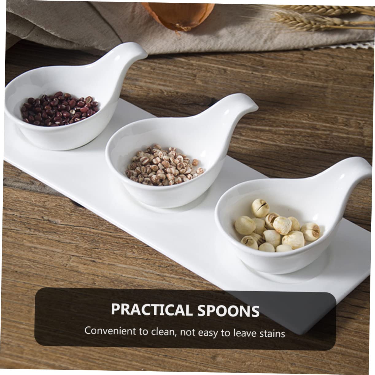 HOLIDYOYO 1 Set 4pcs Caviar Spoon Dishes Soy Sauce Dipping Bowls Snack Tray Mini Spoons Porcelain Tablespoon Bathroom Labels Condiment Dish Seasonings Porcelain Sauce Dish White Ceramics